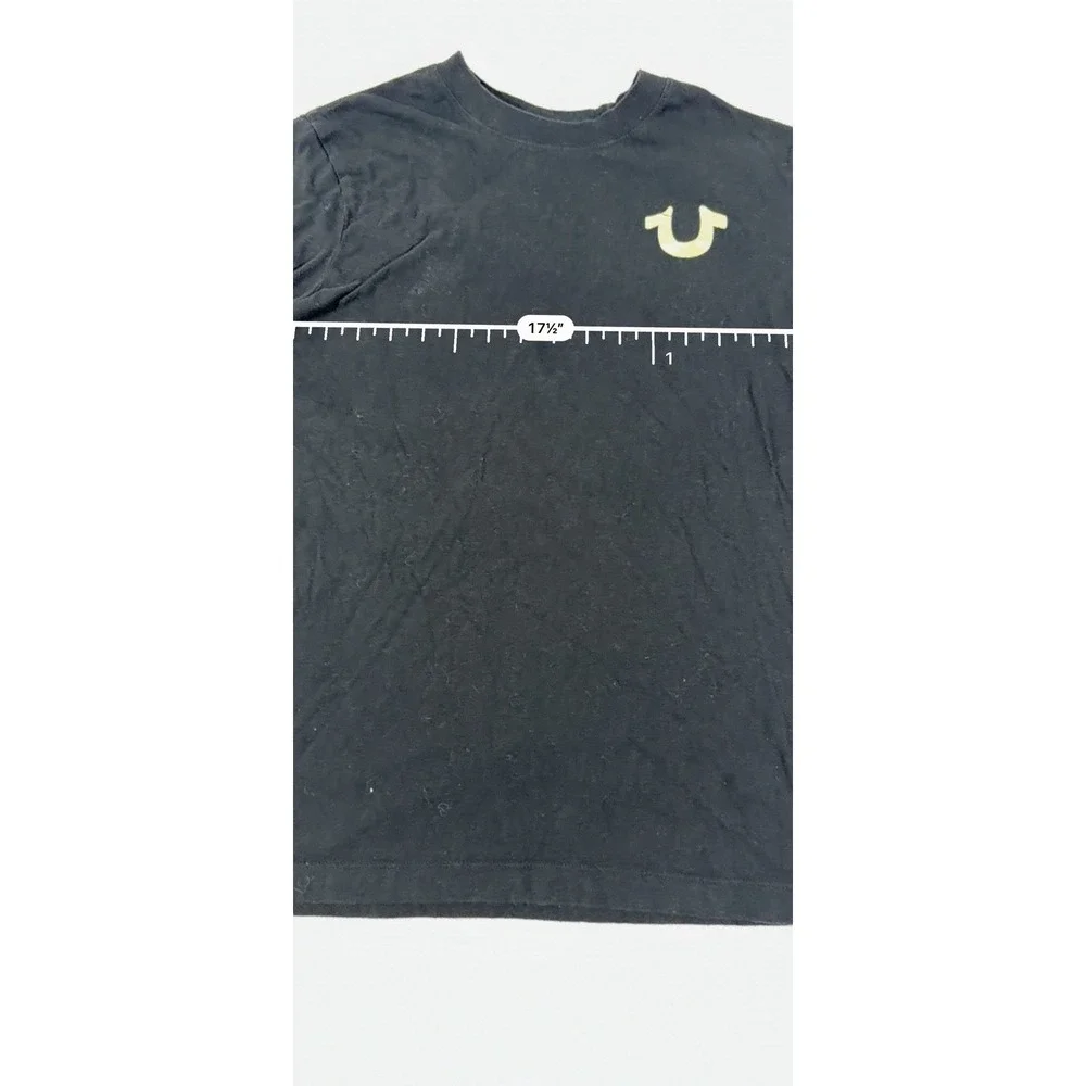 True Religion Mens Black Crew Neck T-Shirt Gold Metallic Horseshoe Logo Small